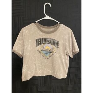 Yellowstone Mighty Fine Crop Top Size Large Tannish/beige Washed Out Look
